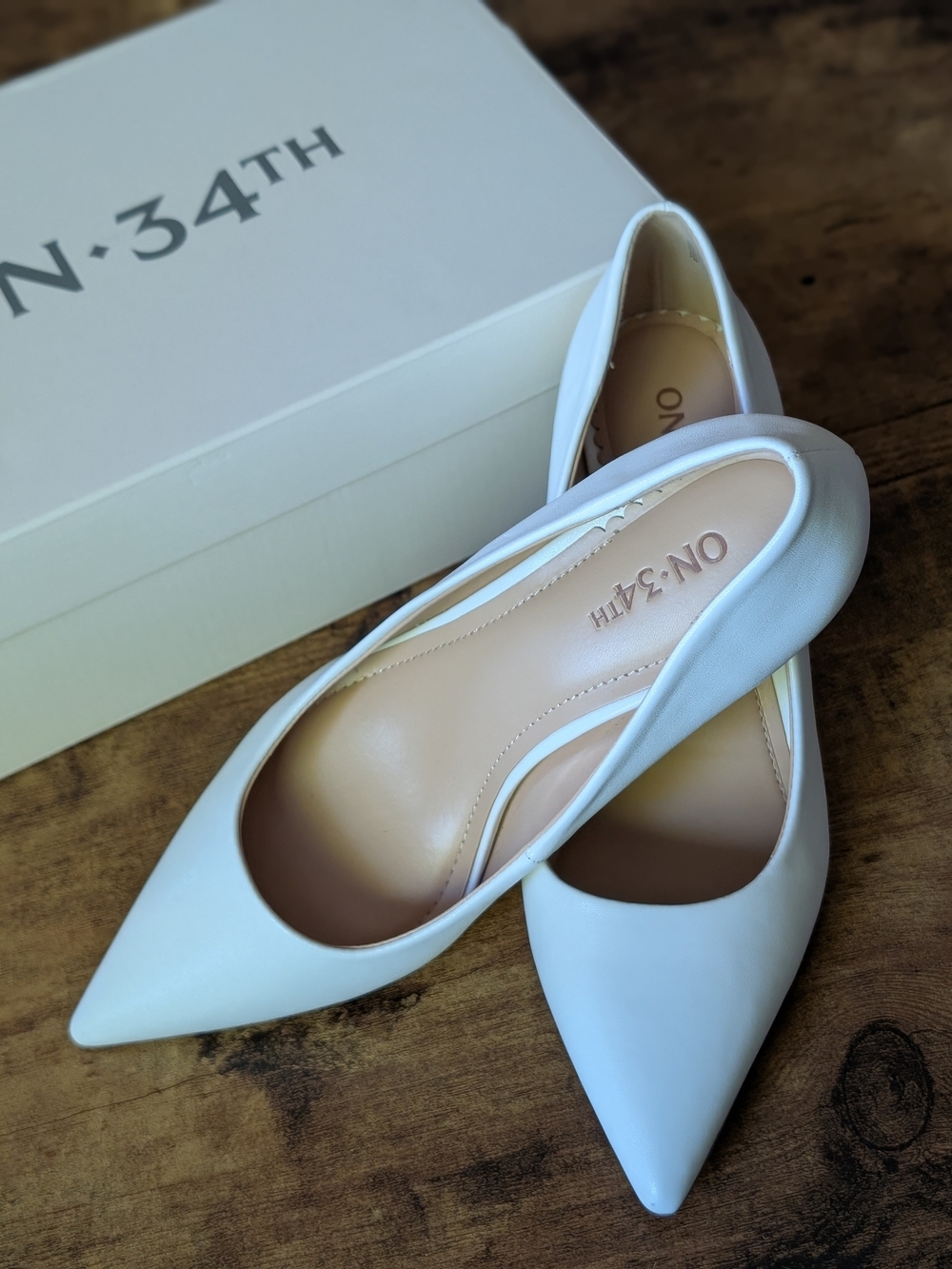 On 34th "Mariah" White Pointed Toe Women's Kitten Heels